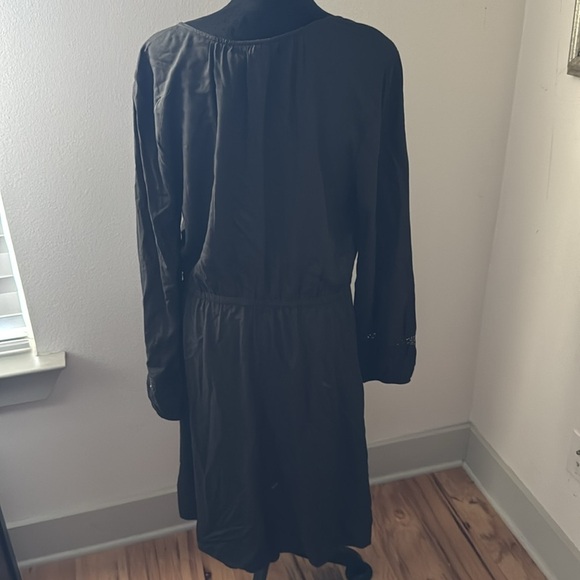 Old Navy black V long sleeves crochet detailing waist ties dress Sz L Tall new - Picture 4 of 8